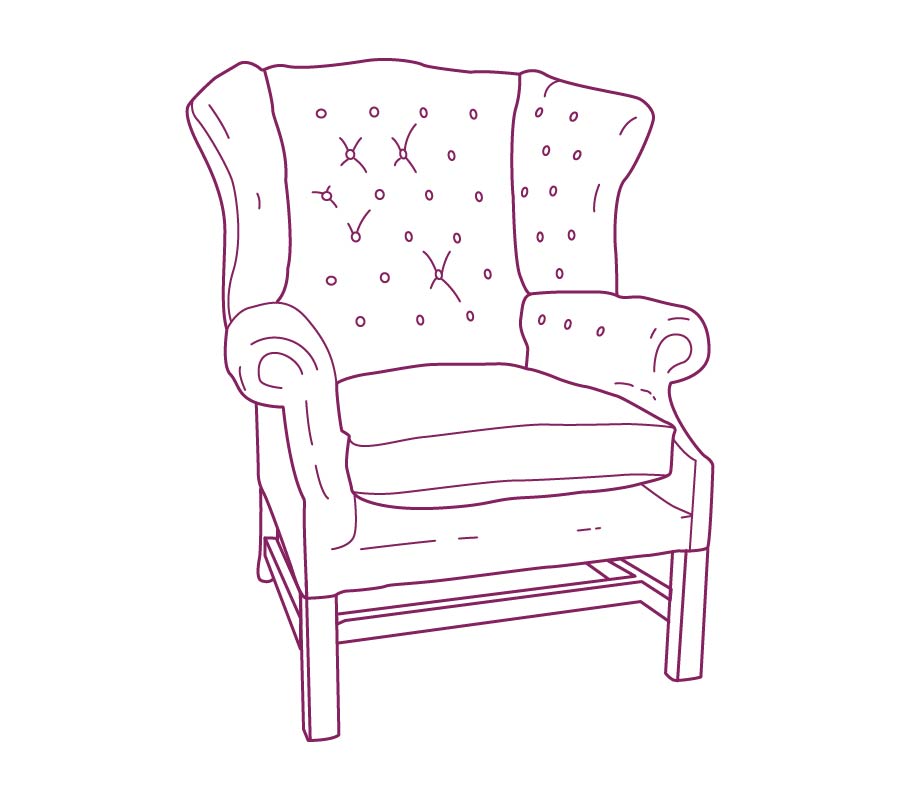 Upholstered Armchair Wing purple drawing